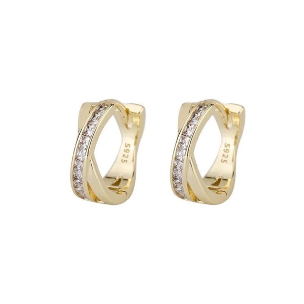 S925 Sterling Silver Earrings Inlaid Crystal Round Plating Earrings Engagement - Picture 3 of 6